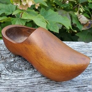 Hand carved wooden clog plant holder